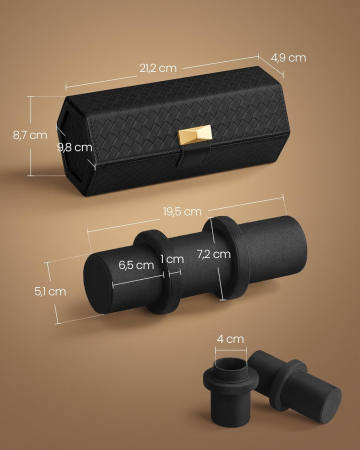 SONGMICS Cutie voiaj ceasuri Ronne, 3 compartimente + spatiu ascuns, 21x10x9 cm, negru [1]