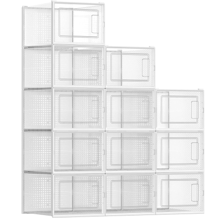 Produse în distribuție - SONGMICS Cutii de pantofi, set de 12 organizatoare stivuibile, structura rezistenta ABS, 35x25x19cm, transparent