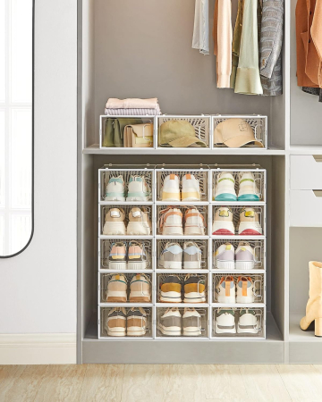 SONGMICS Cutii de pantofi, set de 18 organizatoare stivuibile, structura rezistenta ABS, 34x23x14cm, transparent [7]