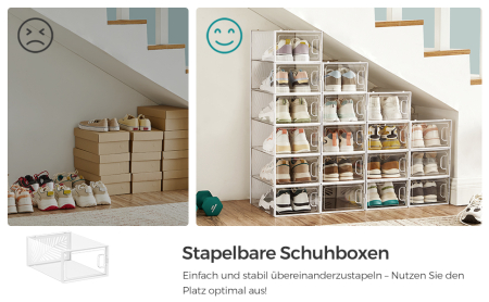 SONGMICS Cutii de pantofi, set de 18 organizatoare stivuibile, structura rezistenta ABS, 34x23x14cm, transparent [1]