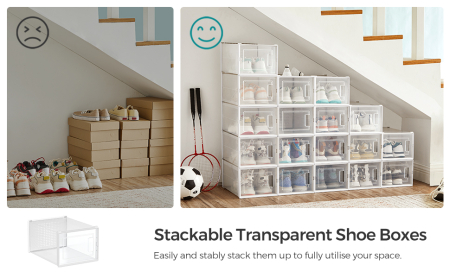 SONGMICS Cutii de pantofi, set de 18 organizatoare stivuibile, structura rezistenta ABS, 35x25x19cm, transparent [8]