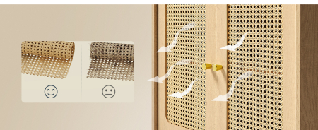 SONGMICS Dulap 70x40x90 cm, cu 2 sertare, raft reglabil si usi duble, MDF si lemn masiv, stil boho, stejar bej [7]