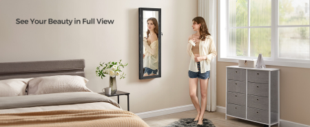 SONGMICS Dulap de bijuterii cu oglinda, din MDF, montare pe perete, 37x10x120 cm, negru [5]