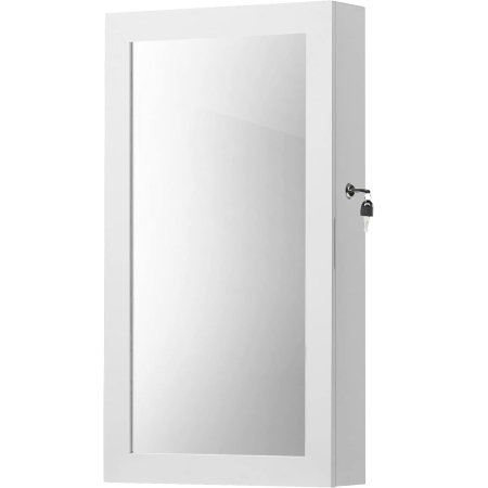 SONGMICS Dulap de bijuterii cu oglinda, montare pe perete, incuietoare, 37x11x67cm, alb [10]
