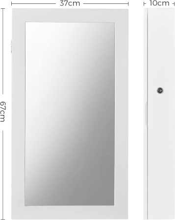 SONGMICS Dulap de bijuterii cu oglinda, montare pe perete, incuietoare, 37x11x67cm, alb [6]