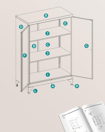 SONGMICS Dulap de birou multifunctional, din otel, 2 usi cu incuietoare, 40x60x90 cm, negru [7]