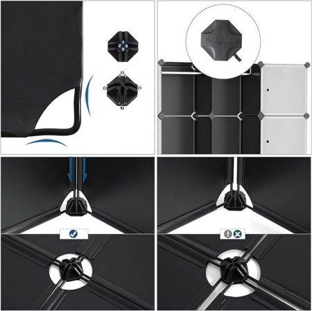 SONGMICS Dulap de depozitare modular, 12 compartimente inchise, 2 sine pentru umerase, 178x143x36cm, negru si alb [4]