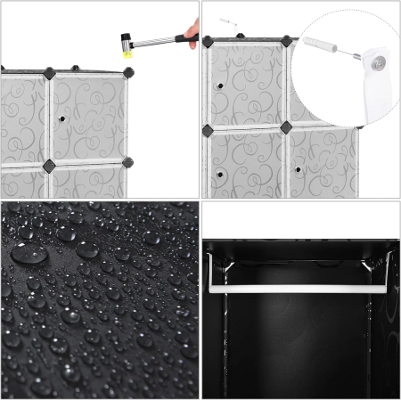 SONGMICS Dulap de depozitare modular, 12 compartimente inchise, 2 sine pentru umerase, 178x143x36cm, negru si alb [5]