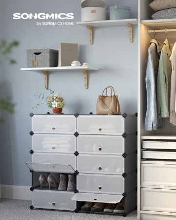 SONGMICS Dulap de depozitare pantofi modular, configurabil cu 10 compartimente, 43x31x173 cm, gri [1]