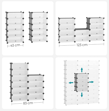 SONGMICS Dulap de depozitare pantofi modular, configurabil cu 10 compartimente, 43x31x173 cm, gri [3]