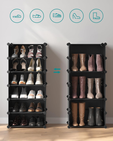 SONGMICS Dulap de depozitare pantofi modular, configurabil cu 10 compartimente, 43x31x173 cm, negru [2]