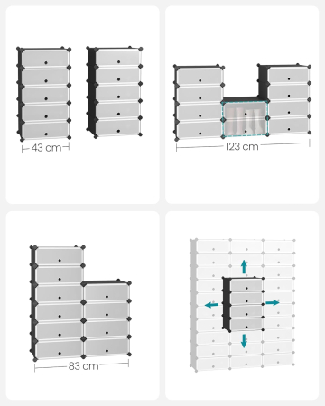 SONGMICS Dulap de depozitare pantofi modular, configurabil cu 10 compartimente, 43x31x173 cm, negru [3]