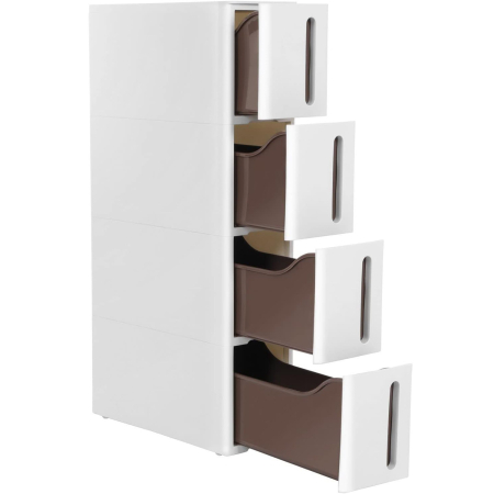 Rafturi modulare mobile - SONGMICS Dulap de depozitare pe roti, pentru bucatarie sau baie, din plastic, cu 4 nivele, 45x17x84cm, alb