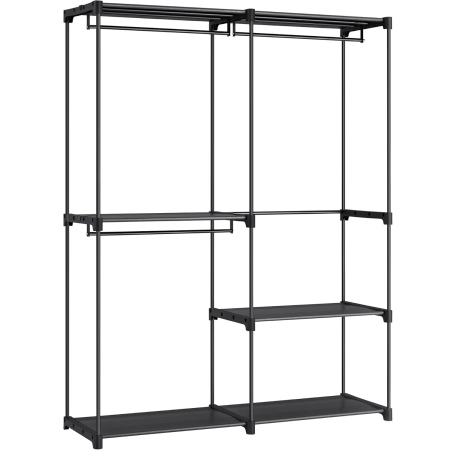 Garderobe - SONGMICS Dulap de haine portabil, cu 3 bare de agatat si rafturi, 138x43x182 cm, negru