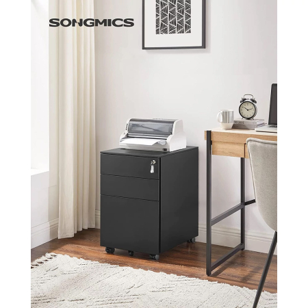SONGMICS Dulap mobil tip rollbox pentru birouri, din otel, sertar cu sina dosare A4, 39x52x60 cm, negru [4]
