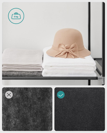 SONGMICS Dulap textil garderoba, 2 compartimente haine cu rafturi, cadru metalic, 127x45x176 cm, negru [5]