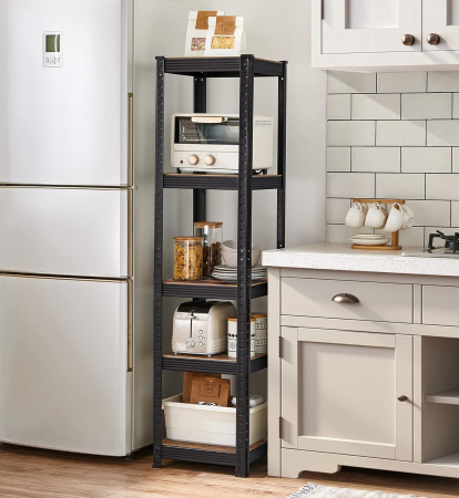 SONGMICS Etajera 5 rafturi ajustabile, structura metalica, stil industrial, MDF, 37x37x150 cm, maro si negru [4]