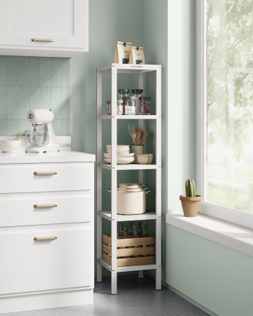 SONGMICS Etajera bambus 5 niveluri, raft multifunctional pentru baie sau bucatarie, 33x33x146 cm, alb [6]