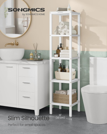 SONGMICS Etajera bambus 5 niveluri, raft multifunctional pentru baie sau bucatarie, 33x33x146 cm, alb [2]