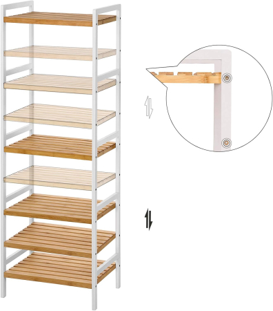 SONGMICS Etajera bambus 5 rafturi, pentru baie, bucatarie sau living, 45x32x142 cm, alb natur [1]