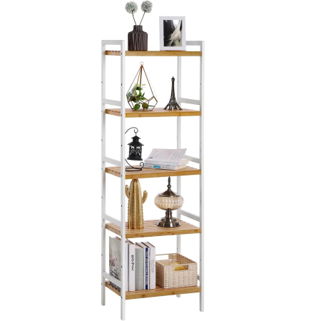 SONGMICS Etajera bambus 5 rafturi, pentru baie, bucatarie sau living, 45x32x142 cm, alb natur [6]