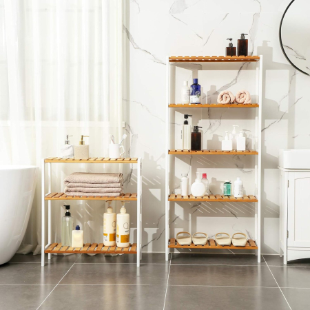 SONGMICS Etajera bambus 60x26x66 cm, cu 3 rafturi, kit anti-rasturnare, alb si natur [8]