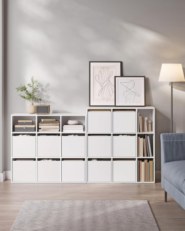 SONGMICS Etajera modulara 9 compartimente cu 6 sertare, PAL si MDF, 83x27x92 cm, alb [4]