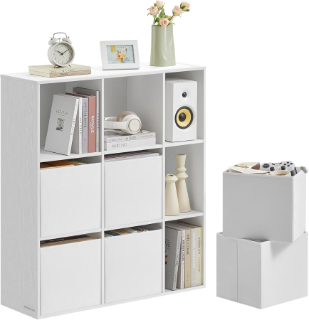 SONGMICS Etajera modulara 9 compartimente cu 6 sertare, PAL si MDF, 83x27x92 cm, alb [6]