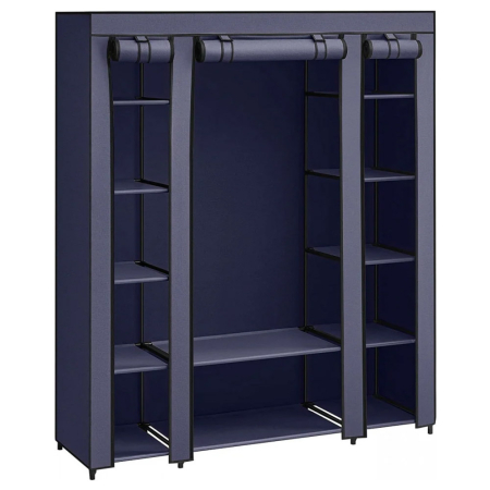 Garderobe - SONGMICS Garderoba din material textil, dulap portabil, cu rafturi si sina de agatat, 150x45x175cm, albastru