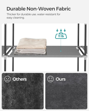 SONGMICS Garderoba din material textil, dulap portabil, cu rafturi si sina de agatat, 150x45x175cm, gri [2]