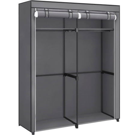 Produse în distribuție - SONGMICS Garderoba pentru depozitarea hainelor, din material textil, cu 2 bare pentru umerase, 43x140x174cm, gri