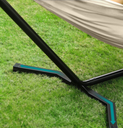 SONGMICS Hamac cu cadru metalic, reglabil la 5 inaltimi, maxim 240 kg, 300x90x95cm, bej [2]