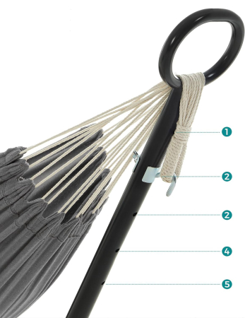 SONGMICS Hamac cu cadru metalic, reglabil la 5 inaltimi, maxim 240 kg, 300x90x95cm, gri [6]