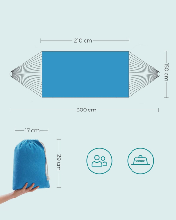 SONGMICS Hamac dublu, accesorii de prindere cu chingi si carabiniere, 210x150 cm, 300 kg, albastru [1]