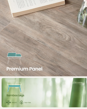 SONGMICS Masa laptop sau mic dejun cu picioare pliabile, din bambus, blat reglabil pe unghi si inaltime, 68x35x32 cm [4]