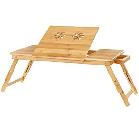 Casă - SONGMICS Masa pliabila laptop, din bambus, cu ventilatie si picioare ajustabile, 72x35x29 cm, natur