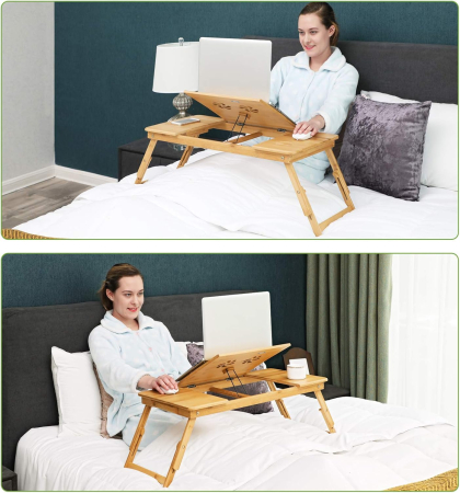 SONGMICS Masa pliabila laptop, din bambus, cu ventilatie si picioare ajustabile, 72x35x29 cm, natur [8]