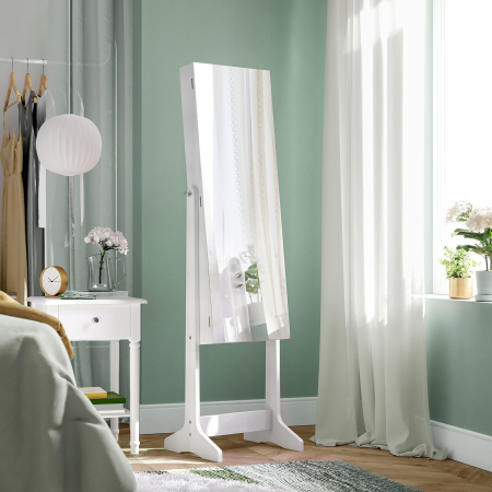 SONGMICS Oglinda de podea cu suport, design fara rama, cu spatiu de depozitare, 41x37x152cm, alb [13]