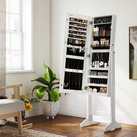 SONGMICS Oglinda de podea cu suport, design fara rama, cu spatiu de depozitare, 41x37x152cm, alb [9]