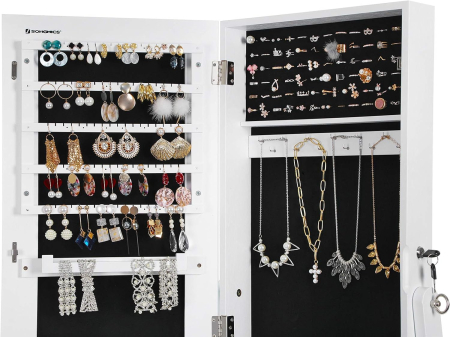 SONGMICS Oglinda de podea cu suport, din MDF, spatiu de depozitare, 41x37x152 cm, alb [11]