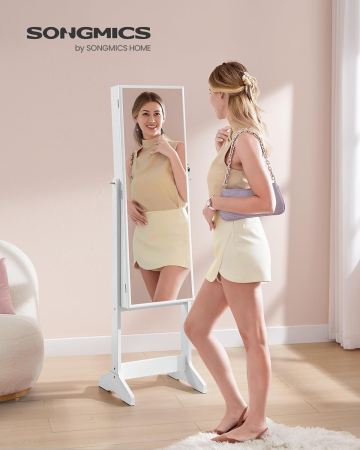 SONGMICS Oglinda de podea cu suport, din MDF, spatiu de depozitare, 41x37x152 cm, alb [1]