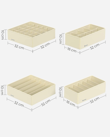 SONGMICS Organizator lenjerie set 8 cutii pliabile din material textil, pentru sertare si dulap, bej [1]