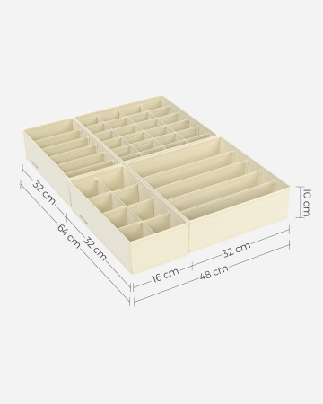 SONGMICS Organizator lenjerie set 8 cutii pliabile din material textil, pentru sertare si dulap, bej [2]