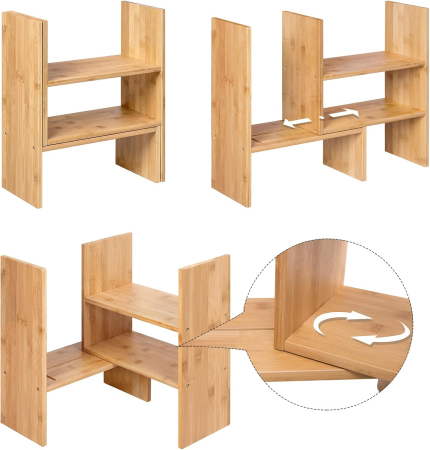 SONGMICS Organizator modular cu 3 forme de depozitare reglabile, din bambus, 65x15x40 cm, maro [8]