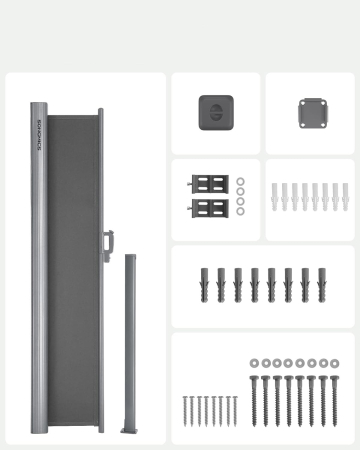 SONGMICS Paravan lateral pentru intimitate, extensibil, sistem fixare inclus, 160x400cm, gri [3]