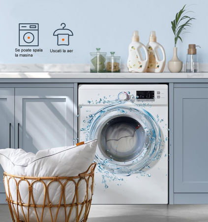 SONGMICS Perna reversibila cu 2 fete pentru iarna sau vara, 80x80 cm, umplutura 1200 g, alb [3]