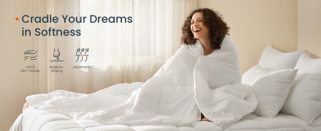 SONGMICS Pilota matlasata dubla, 4 anotimpuri, 150, 350 si 500 GSM, din microfibra, 200x200 cm, alb [8]