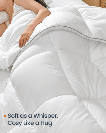 SONGMICS Pilota matlasata dubla, 4 anotimpuri, 150, 350 si 500 GSM, din microfibra, 200x200 cm, alb [5]