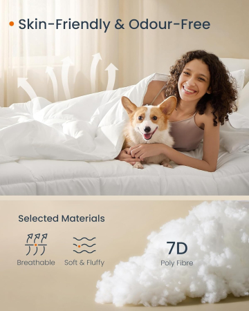 SONGMICS Pilota matlasata dubla, 4 anotimpuri, 150, 350 si 500 GSM, din microfibra, 200x200 cm, alb [3]