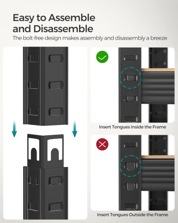 SONGMICS Raft cadru metalic modular pentru depozitare, 5 polite, 180x90x40 cm, sarcina 875 kg, maro rustic [6]